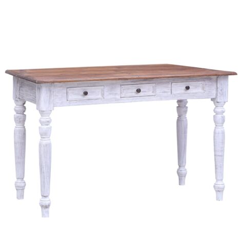 Bureau avec tiroirs blanc 117x57x75 cm bois d'acajou massif vidaXL