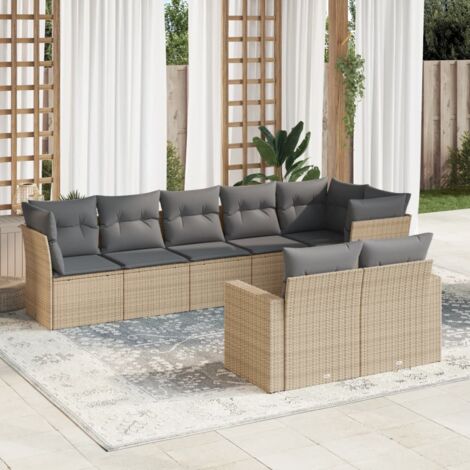 vidaXL Salon de jardin avec coussins 8 pcs beige résine tressée (1/3)