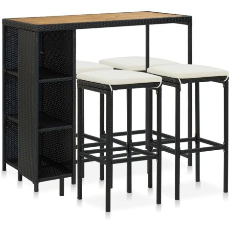 Ensemble de bar de jardin 5 pcs et coussins Résine tressée Noir vidaXL