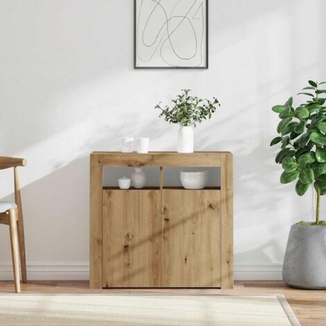 Vidaxl – Buffet chêne artisanal avec lumières LED RVB – Bois d'ingénierie – 80 x 35 x 75 cm – 2 portes et 2 compartiments