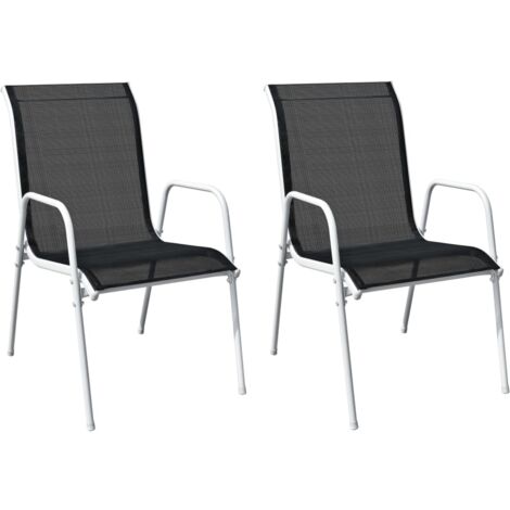 vidaXL Chaises empilables de jardin lot de 2 Acier et textilène Noir (1/5)