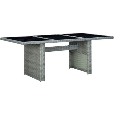 vidaXL Table de jardin Gris clair Résine tressée et verre trempé
