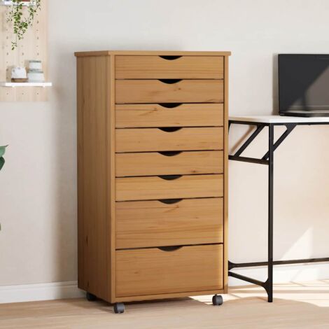 Vidaxl – Caisson roulant avec tiroirs – Bois de pin massif – Grand espace de stockage – Roues flexibles pour déplacement facile (1/8)