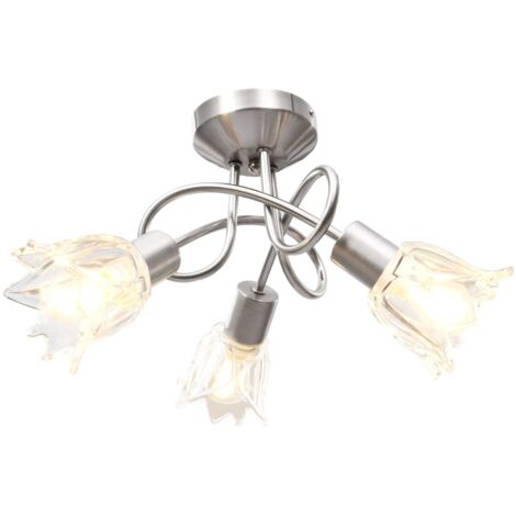 Plafonnier et abat-jour verre transparent 3 ampoules E14 Tulipe vidaXL