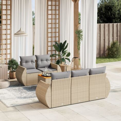 vidaXL Salon de jardin avec coussins 6 pcs beige résine tressée (1/3)
