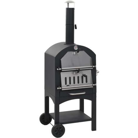 Vidaxl – Four à pizza d'extérieur au charbon avec pierre réfractaire – Acier enduit de poudre – Thermomètre intégré – Bac à feu amovible (1/9)
