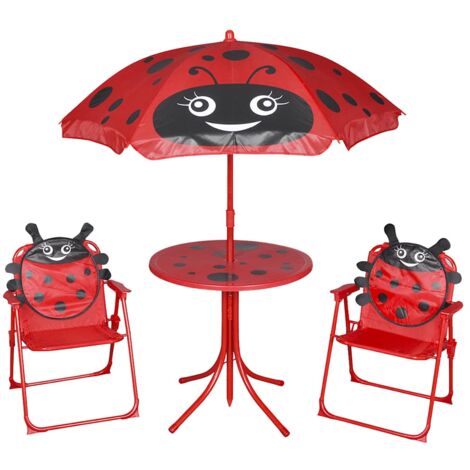 Vidaxl – Jeu de bistro pour enfants 3 pcs avec parasol rouge – Table 50 cm et chaises pliantes – Cadre en acier robuste pour extérieur