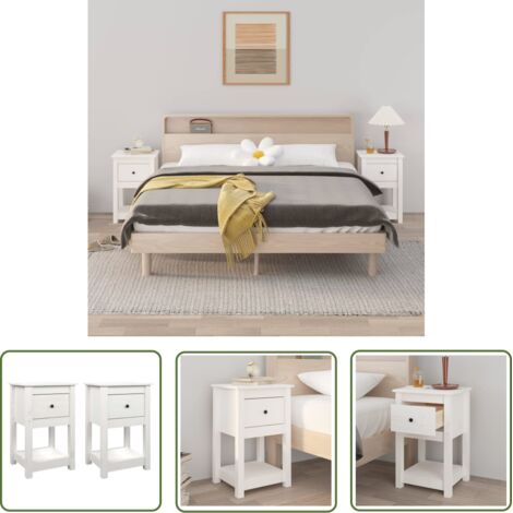 The Living Store Tables de chevet 2 pcs Blanc 40x35x61,5 cm Bois de pin massif - Table De Chevet - Meuble De Chambre - Commode - Nuit - Bois Massif (1/5)