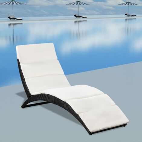 vidaXL Chaise longue pliable avec coussin Résine tressée Noir (1/5)