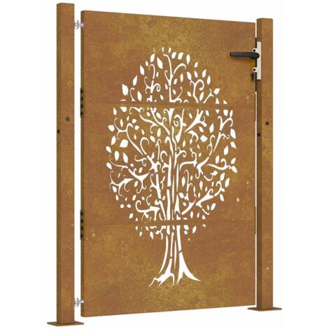 Vidaxl – Portail de jardin acier Corten 105 x 155 cm – Motif arbre découpé au laser – Système verrouillable pour sécurité renforcée (1/6)