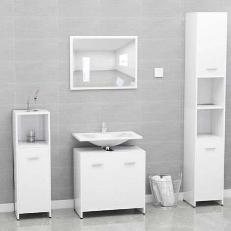Vidaxl – Ensemble de meubles de salle de bain blanc en bois d'ingénierie – Armoire 60x33x61cm avec miroir 60x37cm – Fixation murale incluse