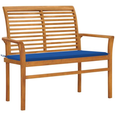 Banc de jardin et coussin bleu royal 112 cm Bois de teck massif vidaXL