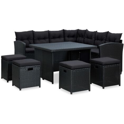 Vidaxl – Salon de jardin 6 pcs – Ensemble en résine tressée noir avec coussins épais 5 cm – Canapé d'angle et table basse 100x100cm