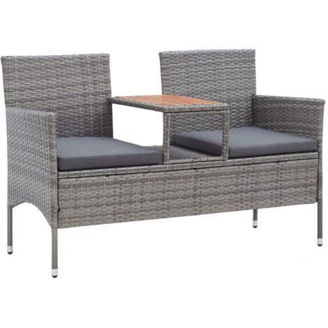 Banc de jardin 2 places et table à thé 143 cm poly rotin gris vidaXL (1/5)