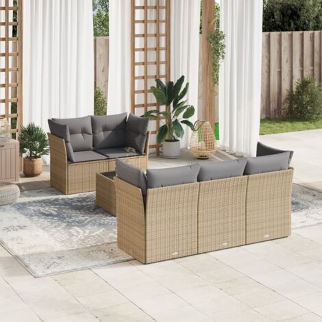 vidaXL Salon de jardin avec coussins 6 pcs beige résine tressée (1/3)