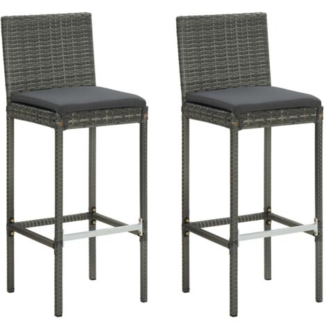 Vidaxl – Tabourets de bar de jardin avec coussins – Lot de 2 – Résine tressée résistante aux UV – Hauteur d'assise 75 cm – Cadre en acier durable