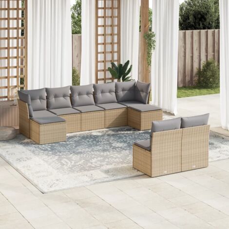 vidaXL Salon de jardin avec coussins 9 pcs beige résine tressée (1/3)
