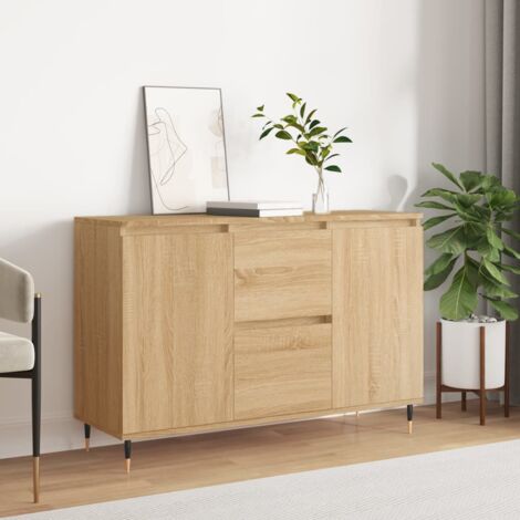 Vidaxl – Buffet chêne sonoma 101,5x35x70 cm – Bois d'ingénierie résistant à l'humidité – Grand espace de rangement – Pieds en fer robustes (1/6)