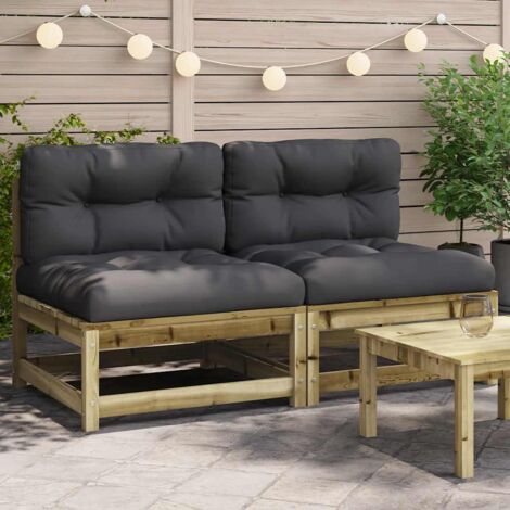 Canapés jardin sans accoudoirs coussins 2 pcs bois pin imprégné vidaXL (1/5)