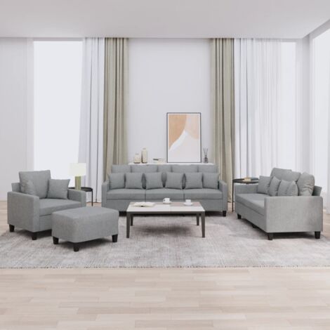 Vidaxl – Ensemble de canapés 4 pcs gris clair – Tissu 100% polyester – Dimensions 198x77x80 cm – Repose-pied inclus – Pour espaces de vie modernes