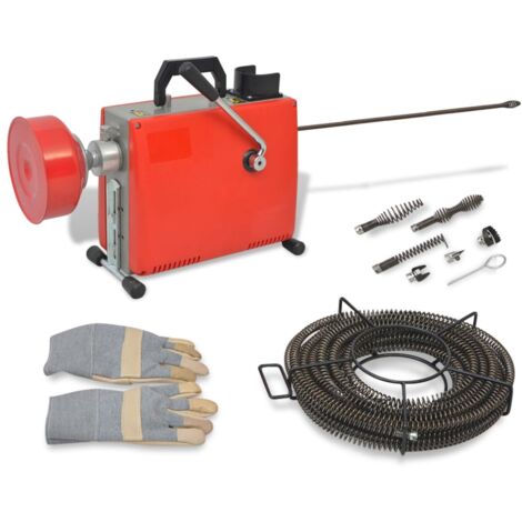 Vidaxl – Déboucheur de canalisation électrique 250W – Longueur spirale 15 m x 16 mm – Spirale 4,5 m x 9,5 mm – Pour canalisations à courbes multiples