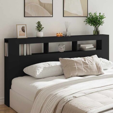 Vidaxl – Tête de lit à LED noir 200x18,5x103,5 cm en bois d'ingénierie – Éclairage LED RVB réglable – Design moderne pour chambre à coucher