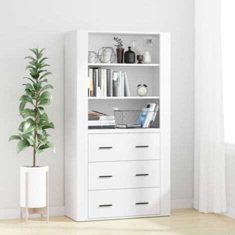Vidaxl – Buffet haut blanc en bois d'ingénierie – Résistant à l'humidité – Grand espace de rangement – Fixation murale pour gain de place (1/5)