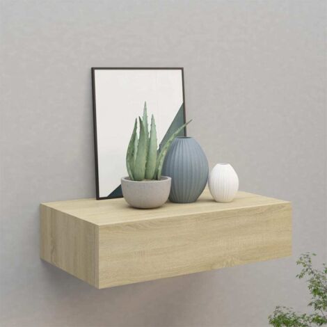 Vidaxl – Étagère murale à tiroir chêne 40x23,5x10 cm – MDF et métal – Charge maximale 10 kg – Design moderne pour salon