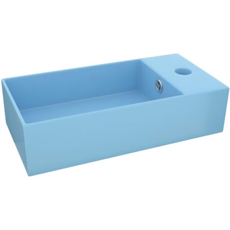 Vidaxl – Vasque à poser céramique bleu clair – Lavabo salle de bain avec trop-plein – Surface mate facile à nettoyer – Trou de robinet inclus (1/5)