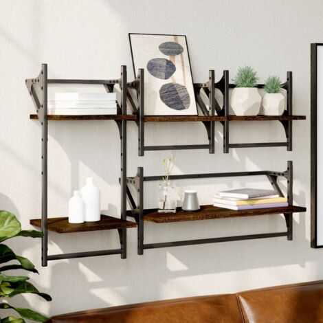 Ensemble d'étagères murales avec barres 4 pcs chêne marron vidaXL (1/5)
