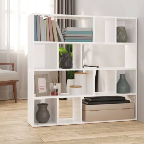 Vidaxl – Bibliothèque séparateur de pièce blanc brillant 105x24x102 cm – Bois d'ingénierie – Résistance à l'humidité – Espace de rangement optimisé