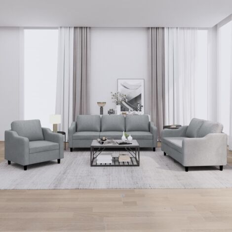 Vidaxl – Ensemble de canapés 3 pcs avec coussins – Canapé droit en tissu gris clair – Dimensions 198x77x80 cm, 138x77x80 cm, 78x77x80 cm