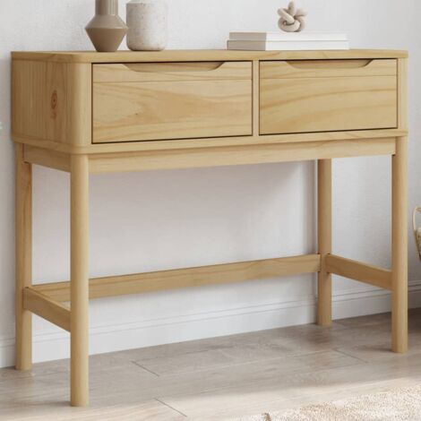 Vidaxl – Table console FLORO en pin massif cire marron – 89,5x36,5x73 cm – 2 tiroirs de rangement – Style rustique élégant