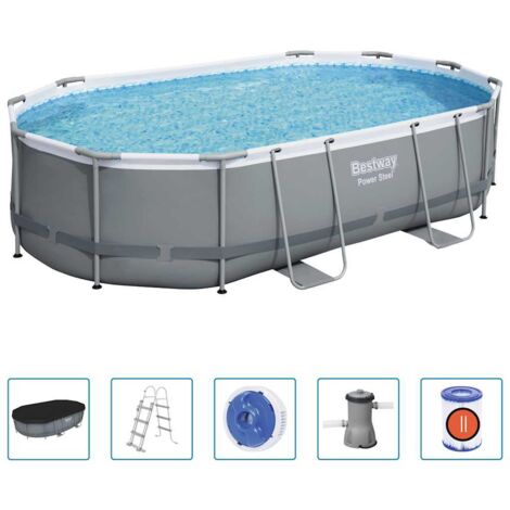 Bestway – Piscine tubulaire ovale 488x305x107 cm – Cadre en métal résistant à la corrosion – Parois en PVC renforcé – Pompe à filtre incluse (1/5)