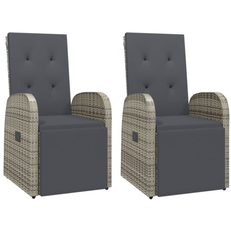 vidaXL Reclining Garden Chairs with Cushions 2 pcs Grey Poly Rattan