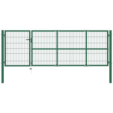 Vidaxl – Portail fer et acier 350x100 cm – Acier enduit de poudre vert – Résistant à la rouille – Poteaux inclus – Installation facile