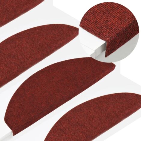 Tapis d'escalier autocollants 15 pcs 65x22,5x3,5 cm Rouge vidaXL