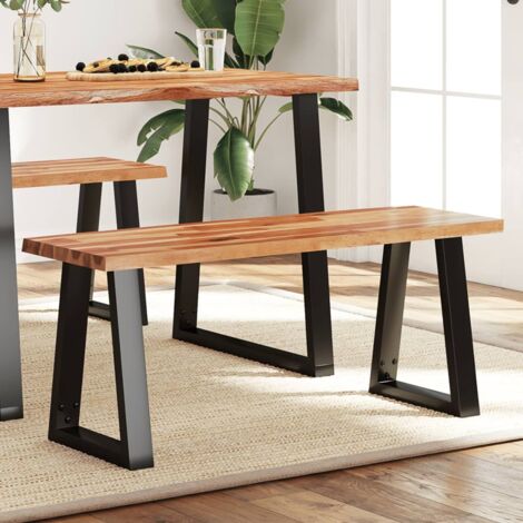 Vidaxl – Banc de table 110 cm en bois d'acacia massif – Bord vivant pour un design naturel – Pieds en acier revêtu de poudre – Hauteur 45 cm