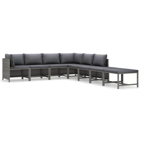 Vidaxl – Salon de jardin 8 pcs – Résine tressée gris – Coussins épais 5 cm – Canapés modulables pour agencement personnalisé (1/6)