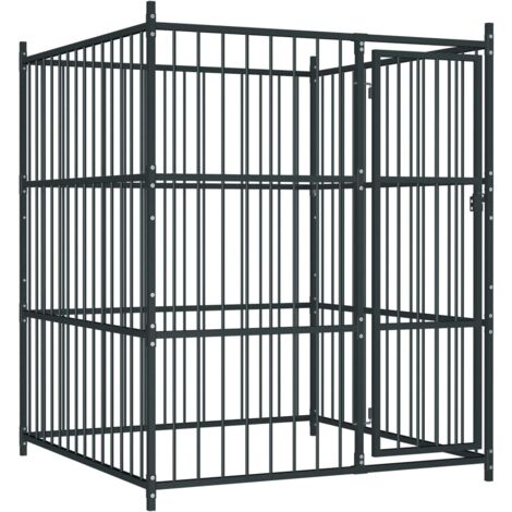 Vidaxl – Chenil d'extérieur pour chiens 150 x 150 x 185 cm – Acier noir – Système de verrouillage à loquet – Pour espaces extérieurs