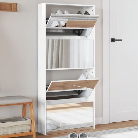 Vidaxl – Armoire à chaussures miroir 4 niveaux – Dimensions 63 x 17 x 134 cm – Bois d'ingénierie et verre – Espace pour 12-16 paires de chaussures