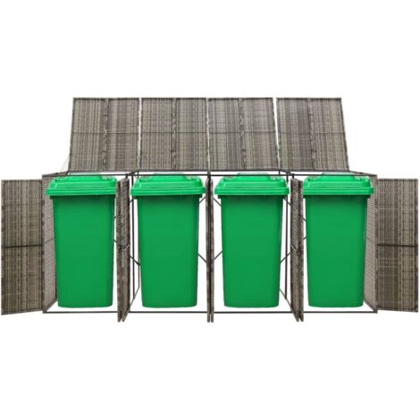 Vidaxl – Abri pour poubelle quadruple gris 274x80x117 cm – Résine tressée – Cadre en acier enduit de poudre – Accès facile avec couvercle