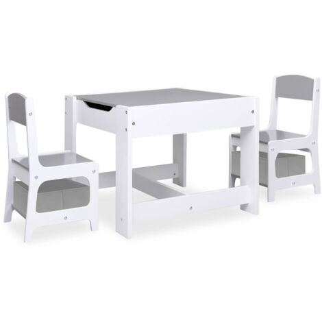 Vidaxl – Table enfant avec 2 chaises – MDF blanc – Dimensions table 62x62x48 cm – Coin arrondi pour sécurité – Tableau noir intégré (1/5)