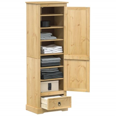 Vidaxl – Garde-robe Corona 55x38x170 cm en bois de pin massif – Poignées en métal – Grand espace de rangement pour vêtements et accessoires