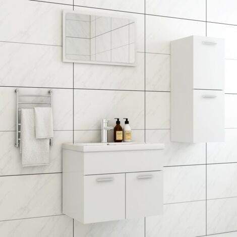 vidaXL Ensemble de meubles de salle de bain Blanc Bois d'ingénierie (1/5)