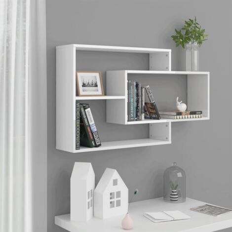 Vidaxl – Étagère murale blanche brillante 104x20x58,5 cm – Bois d'ingénierie – 3 compartiments ouverts – Charge maximale 40 kg