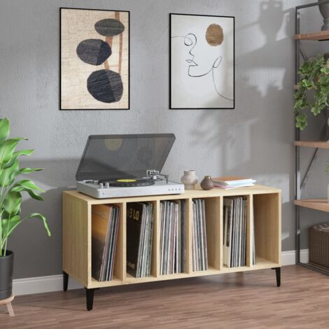 Vidaxl – Meuble TV en bois d'ingénierie 100x38x48 cm – Style industriel – Grand espace de rangement pour disques vinyles – Pieds métalliques