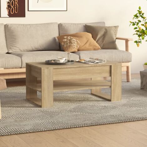 Vidaxl – Table basse fixe en bois d'ingénierie chêne sonoma 102x55x45 cm – Surface lisse et étagère de rangement – Résistance optimale