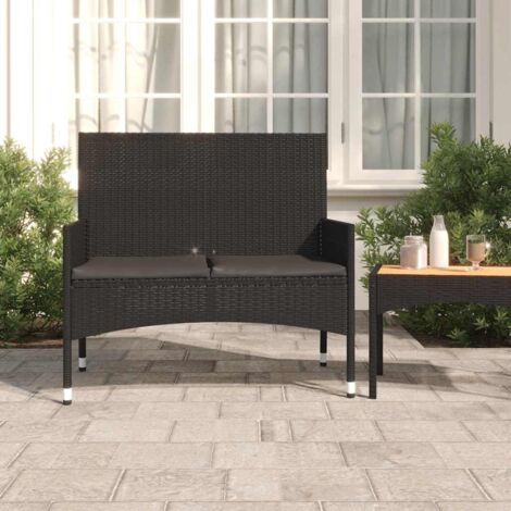 Vidaxl – Banc de jardin 2 places – Résine tressée noire – Coussins épais amovibles – Dimensions 90x51x85 cm – Capacité 110 kg par siège