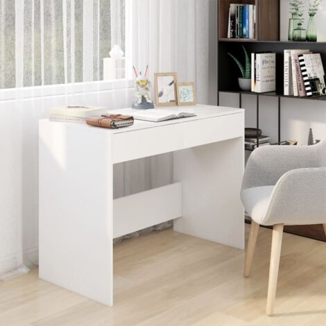 Jinlefu – Bureau d'angle blanc 101x50x76,5 cm – Aggloméré résistant – 2 tiroirs de rangement – Pour espaces de travail modernes (1/6)